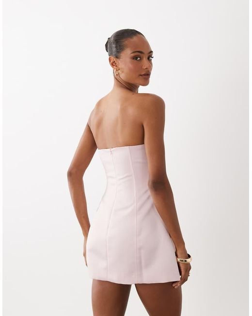 Aria Cove White Satin Seam Detail Structured Bandeau Mini Dress