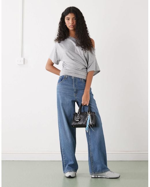 Collusion Blue Off Shoulder Drapey Top