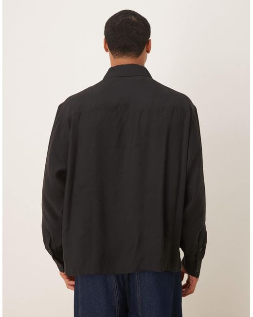 ASOS Black Oversized Square Collar Shirt With Dragon Print for men