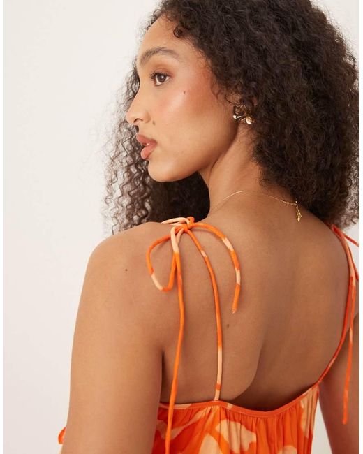 ASOS Orange Ruffle Tiered Mini Sundress