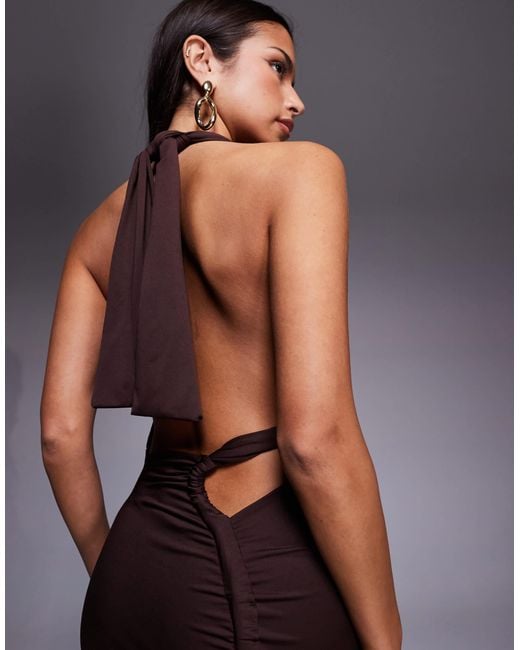 halter neck low back dress Halter Neck Open Back Satin Mini Dress Champagne – HOLO LOKA main image 1