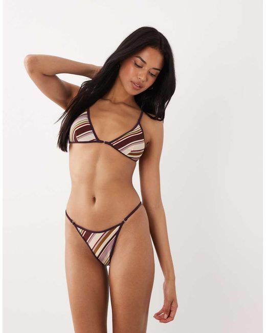 ASOS Brown Susie Sue Stripe Reversible Tanga Bikini Bottom With Ring Detail