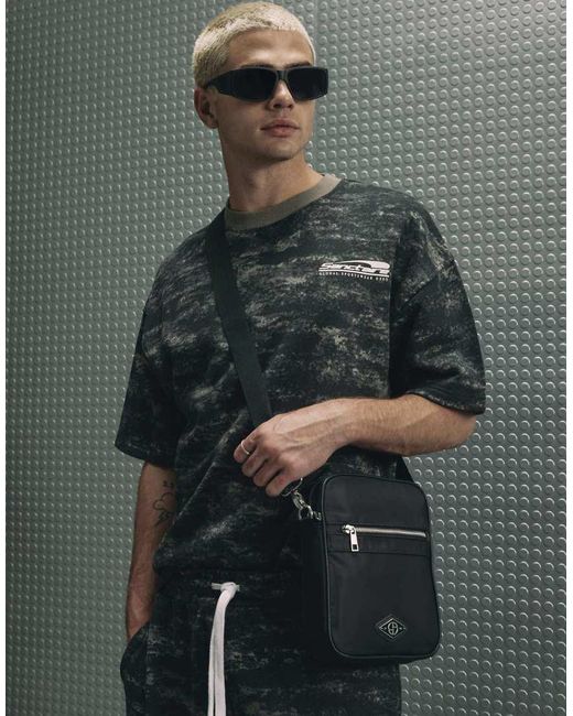 River Island Gray Nylon Badged Crossbody Bag for men