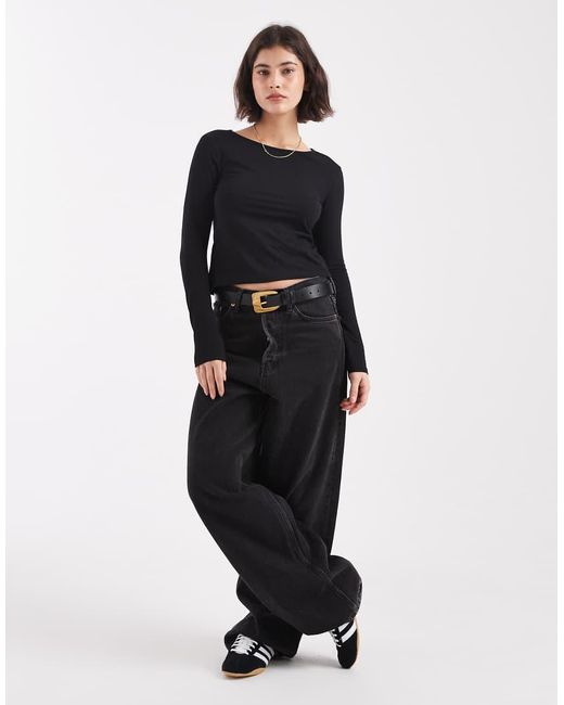 Mango Black Teen V-neck Sculpt Top