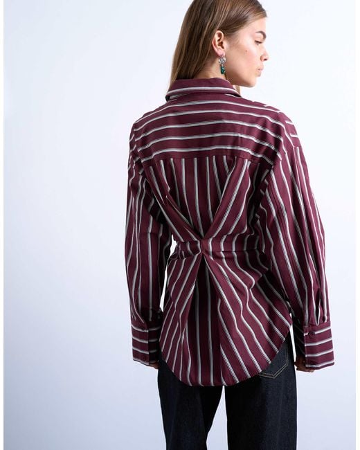 TOPSHOP Purple Asymmetric Placket Waisted Long Sleeve Cinched Shirt