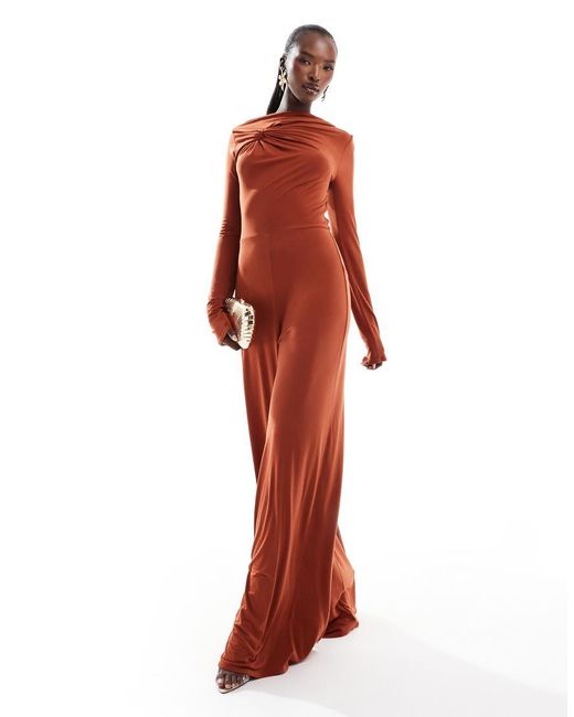 Tuta Jumpsuit A Maniche Lunghe Color Ruggine Con Nodo di ASOS in Red