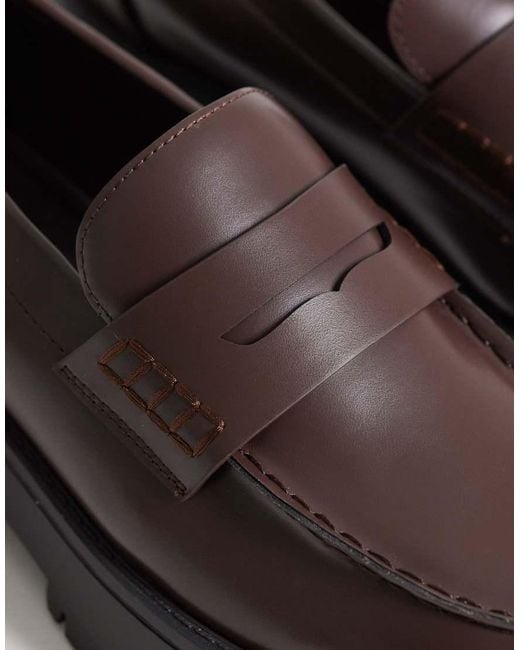 ASOS Brown Penny Loafers With Cleated Sole for men