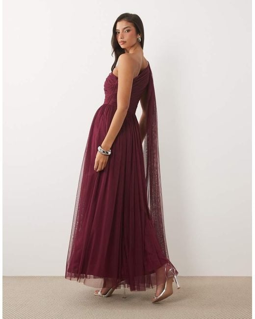 LACE & BEADS Purple Bridesmaid One Shoulder Scarf Neck Maxi Dress