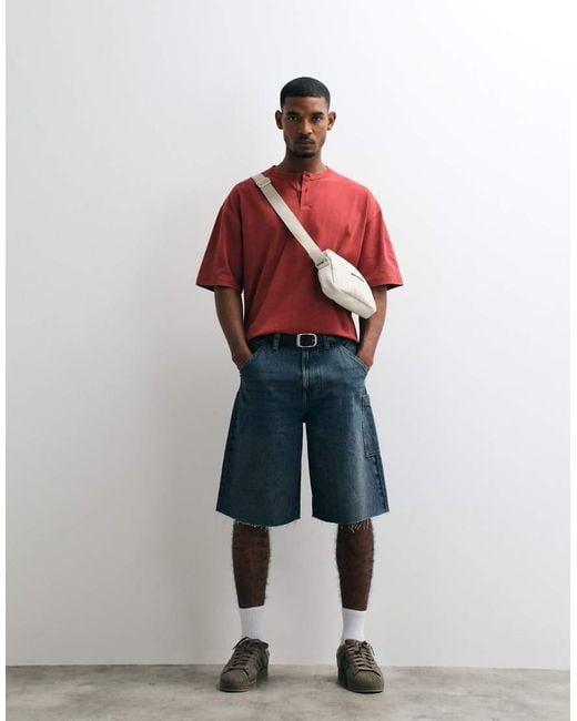 ASOS Red Heavyweight Boxy Oversized Henley T-Shirt for men