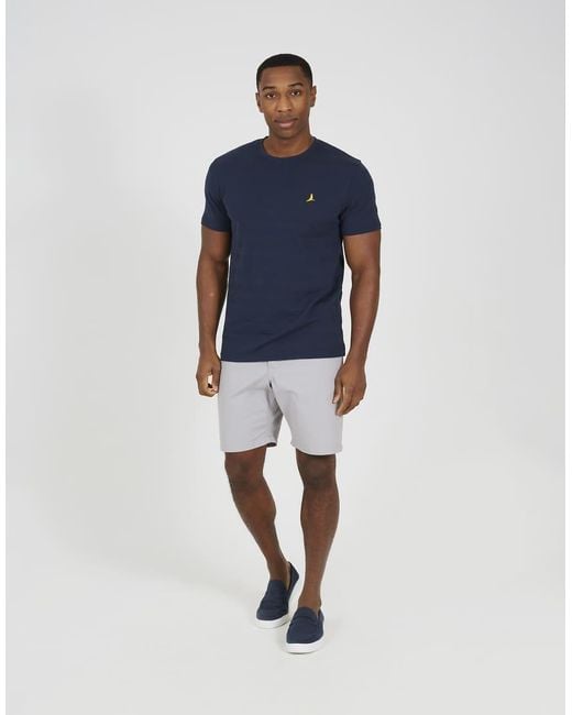 Brave Soul Blue Crew Neck Embroidered Badge T-Shirt for men