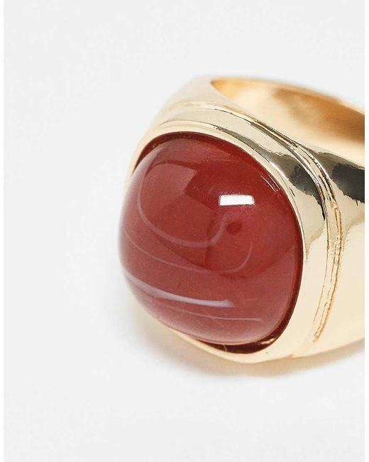 Reclaimed (vintage) Uniseks Ring Met Rood Siersteentje in het Metallic