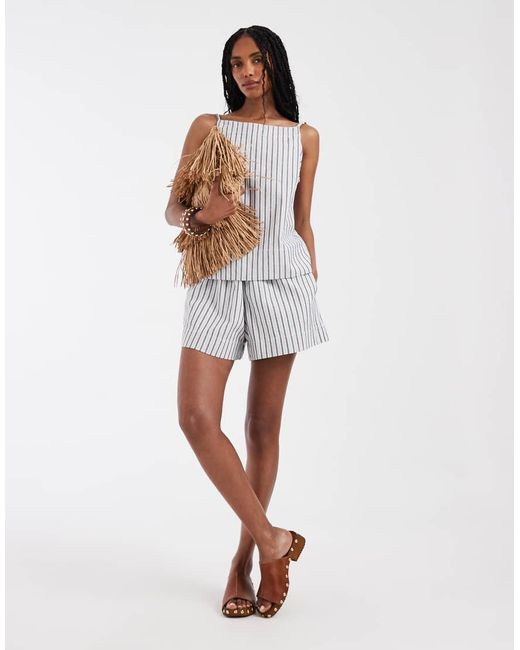 Pieces White Square Neck Denim Top