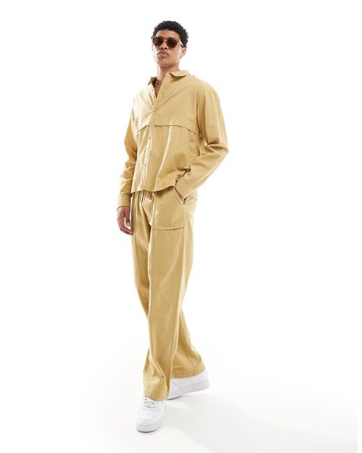 Native Youth Metallic Linen Wide Leg Trousers for men