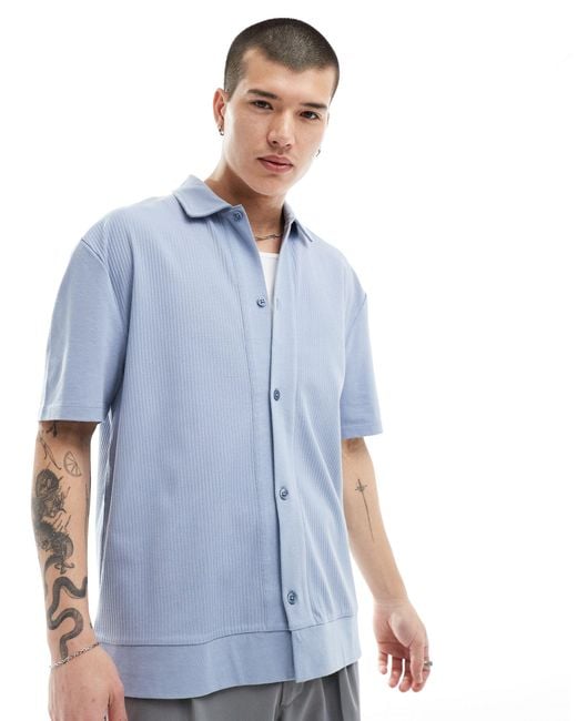 ASOS Blue Relaxed Fit Button Down Polo Shirt for men