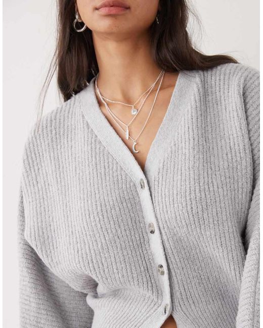 Collusion Gray Ribbed V-neck Chunky Cardigan
