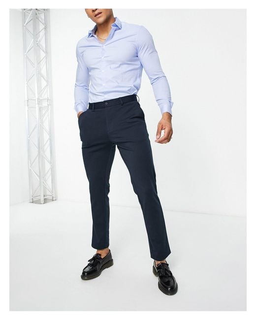 Cotton Slim Fit Smart Trousers in Navy 