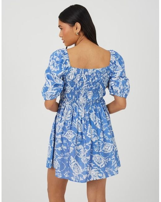 Brave Soul Blue Smocked Short Sleeve Mini Dress