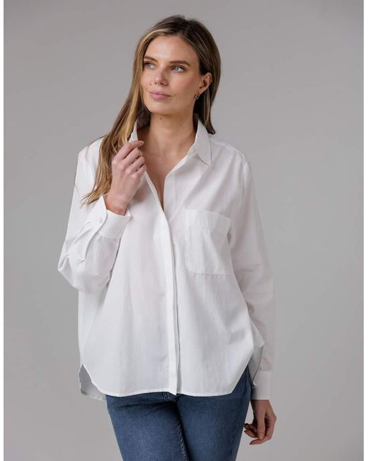 French Connection Gray Cotton Long Sleeve Chest Pocket Poplin Popover High-Low Hem Shirt