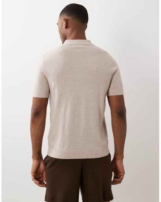 SELECTED White 100% Wool Half Zip Knitted Polo for men