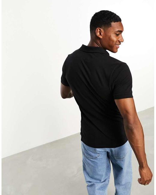 Tommy Hilfiger Black Slim Placket Short Sleeve Polo Shirt for men