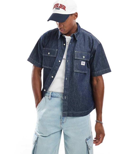 Lee Jeans Blue Workwear Short Sve Oversized Denim Shirt for men