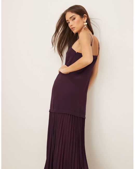 ASOS Brown Dropped Waist Pleated Skirt Cami Midi Dress