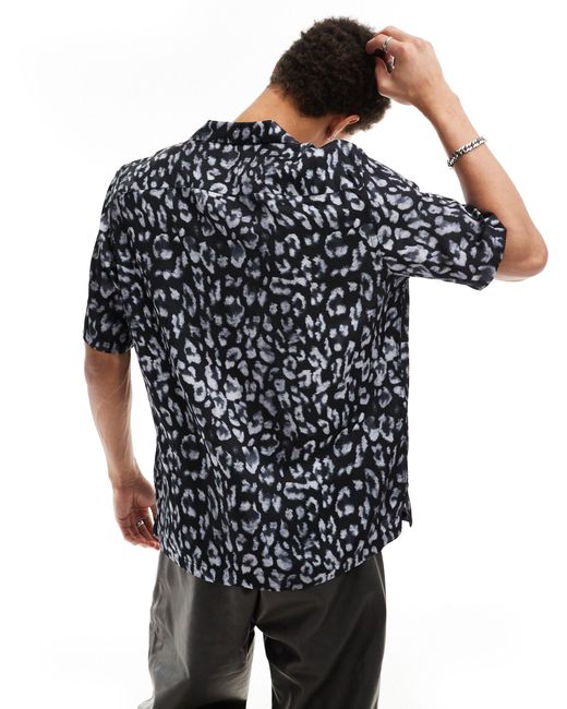 AllSaints Black Leopaz Short Sleeve Shirt for men