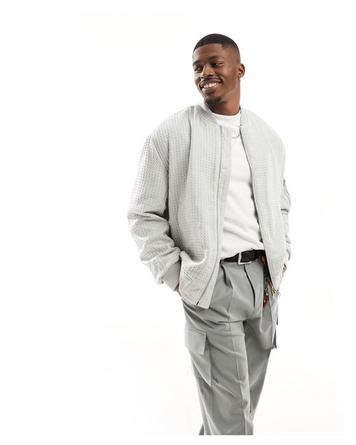 ASOS Gray Oversized Bomber Jacket With Waffle Texture for men