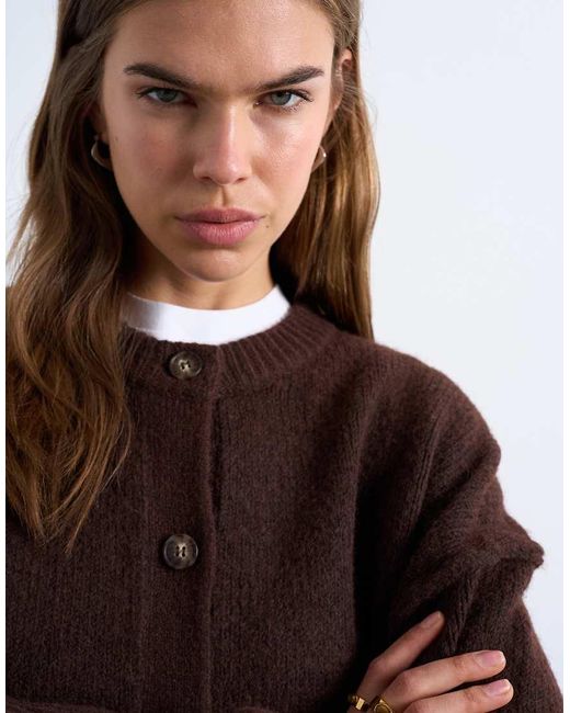 TOPSHOP Blue Knitted Exposed Seam Relaxed Cardigan