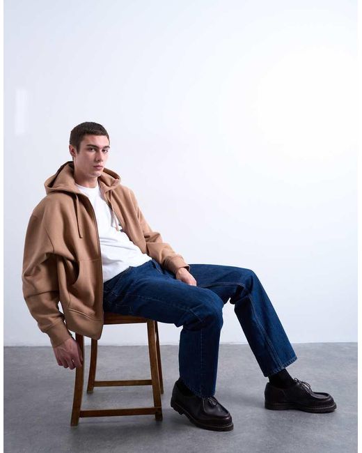 Topman Blue Heavyweight Oversized Zip Through Hoodie for men