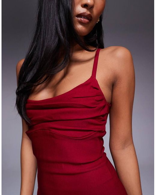 Vesper Petite Red Bengaline Cami Ruched Bust Midaxi Dress