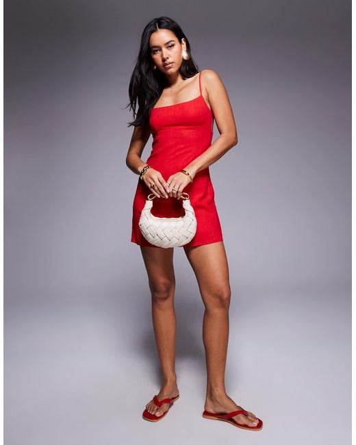 Princess Polly Wurli Linen Blend Cami Square Neck Open Back Mini Dress in  Red | Lyst Australia
