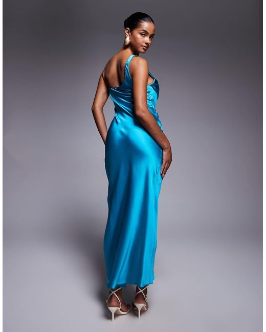 River Island Blue One Shoulder Cowl Neck Maxi Dress
