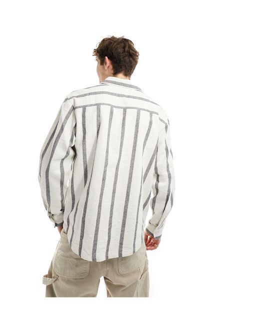 Chemise rayée à manches longues avec col à revers - écru Pull&Bear pour homme en coloris White