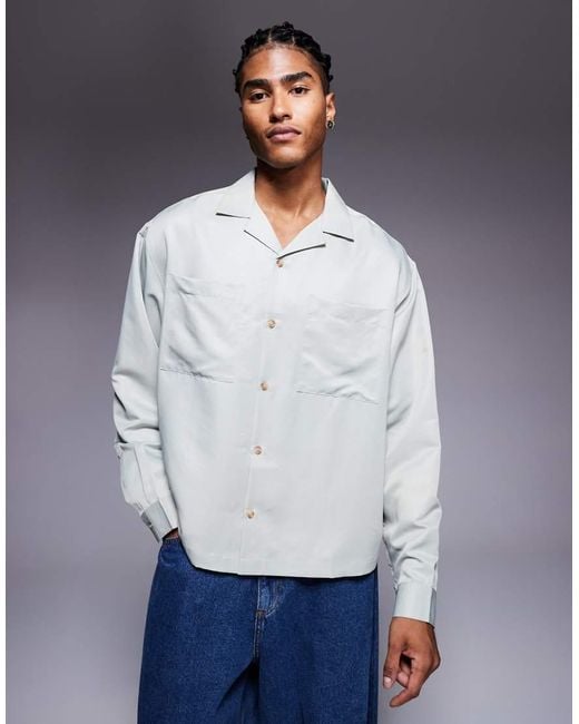 Camisa Gris Mineral Extragrande De Manga Larga Con Cuello De Solapas De -Neutro ASOS de hombre de color Gray
