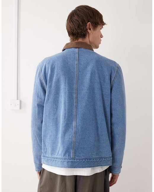 RVCA Blue Post Dayshift Denim Jacket With Flannel Lining for men