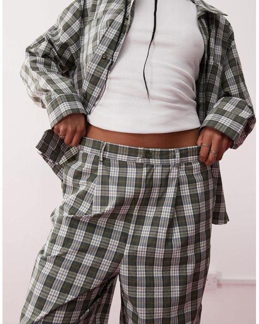 Reclaimed (vintage) Multicolor – grün karierte unisex-hose mit weitem bein, kombiteil