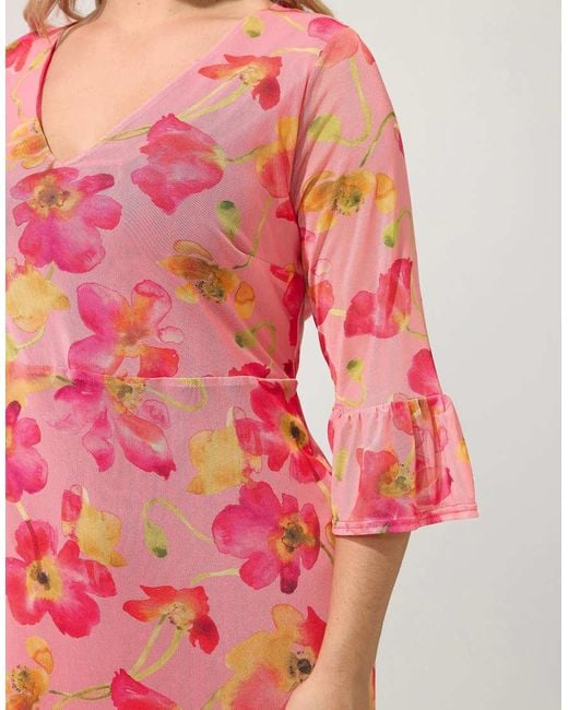 Yours Clothing Floral Mesh Tiered Dress
