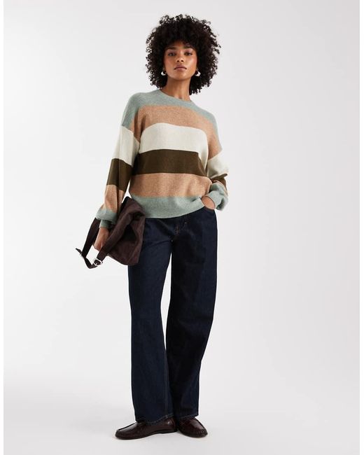 ONLY Green Drop Shoulder Stripes Jumper