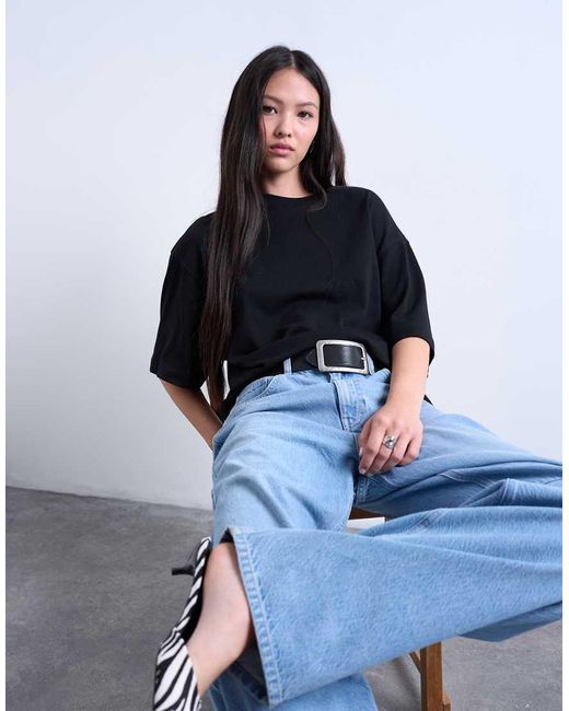TOPSHOP Blue Oversized Drop Shoulder Tee