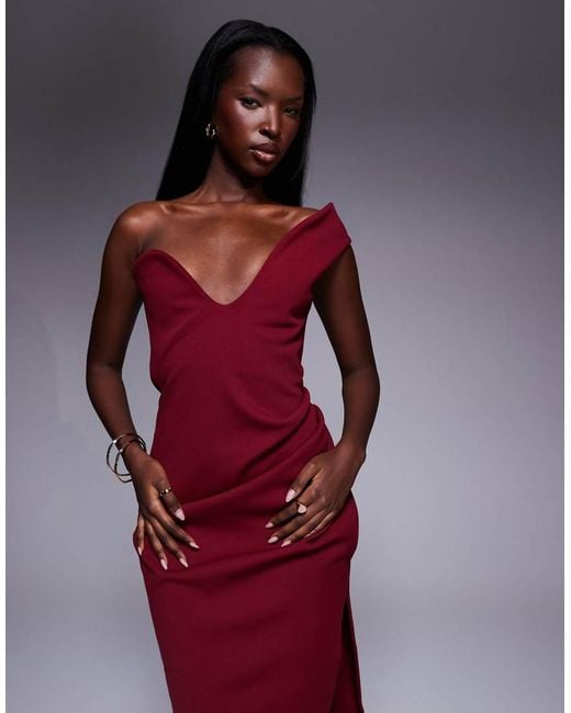 ASOS Purple Bonded One Shoulder Maxi Dress With Curve Neckline
