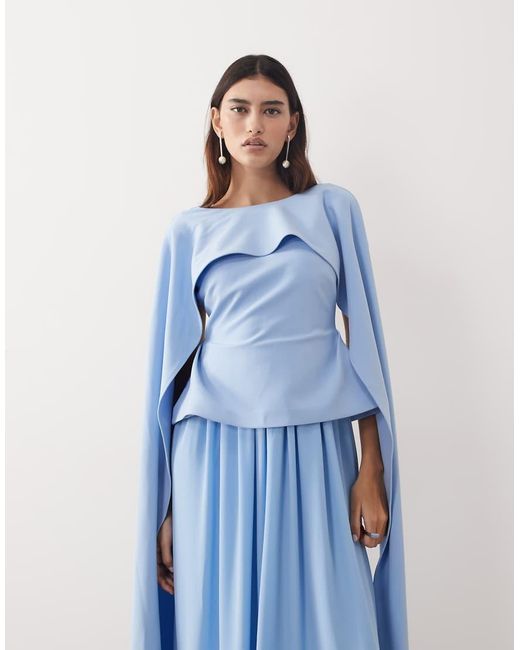 ARRANGE Blue Drape Shoulder Layered Pleated Maxi Dress