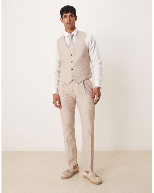 ASOS Natural Linen Cotton Blend Slim Suit Trousers for men