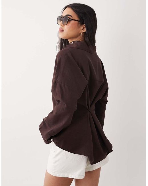 ASOS Brown Linen Blend Cinch Back Shirt