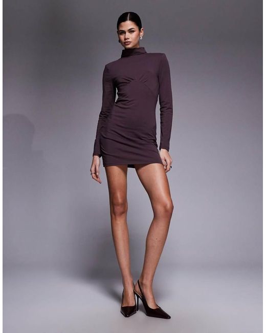 ASOS Purple High Neck Long Sleeve Underbust Detail Mini Dress
