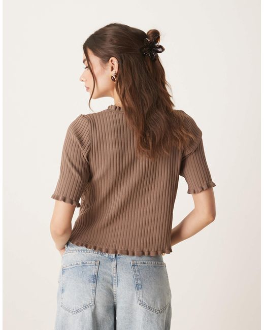 ASOS Brown Knitted Cardigan With Ruffled Edge