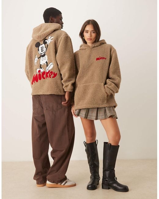 ASOS Brown Disney Oversized Borg Hoodie With Mickey Mouse Print