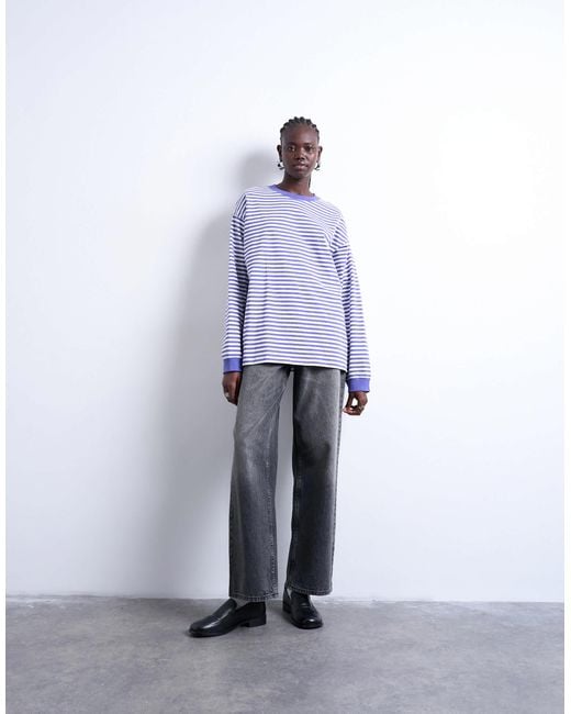 TOPSHOP Purple Stripe Long Sleeve Slouchy Skater Tee