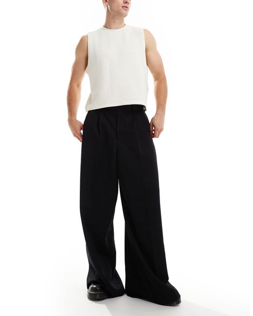 ASOS Black Smart Extreme Wide Leg Trousers With Front Pleat for men