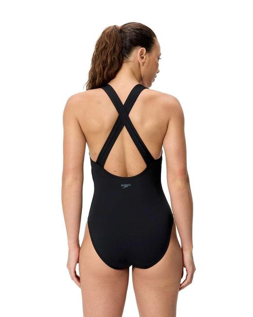 Speedo Black Solid Scoop Neck Swimsuit